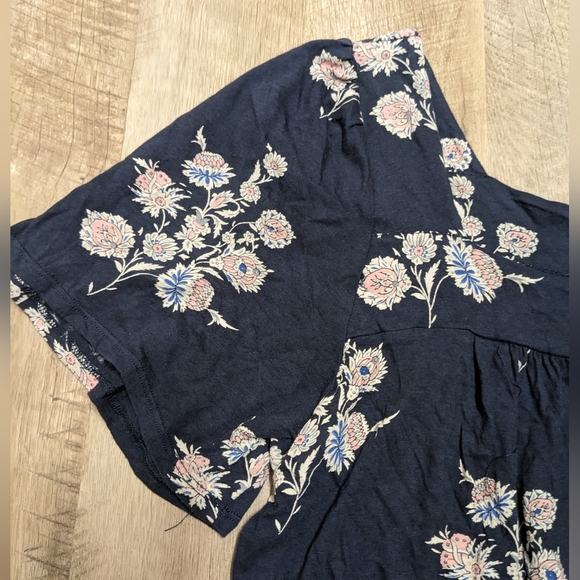 Lucky Brand Navy Blue Square Neck Top Floral Print Women's Size Large - Picture 7 of 8